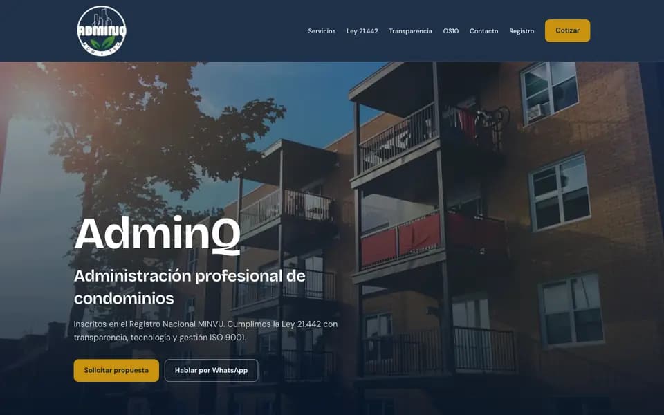 Sitio web de AdminQ desarrollado por R3Q